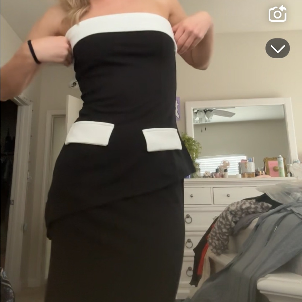 Elegant Black and White Strapless Dress